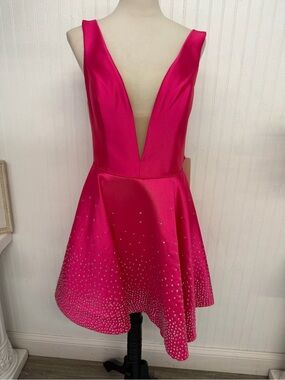 Tarik Ediz Hot Pink Plunging Satin Mini Dress